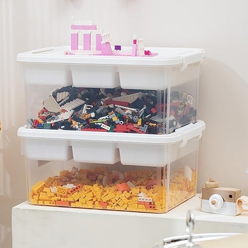 Miniatura 3 de Citylife - Caja de almacenamiento de plástico de 17 cuartos de galón con tapa de placa base de construcción y bandeja extraíble, organizadores de