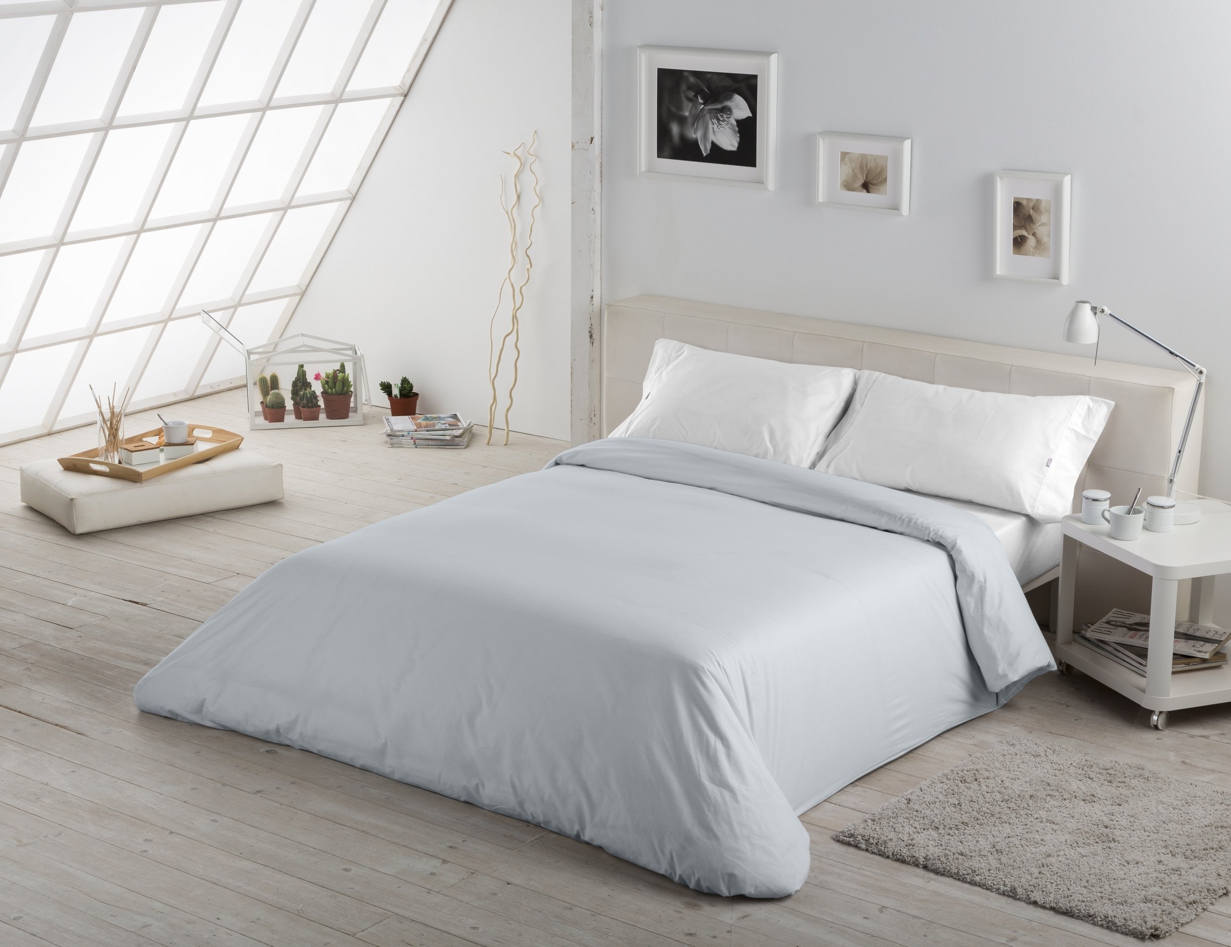 ESTELA - Funda nórdica Combi Liso 200 Hilos algodón Peinado, Color Perla - Cama de 105 cm. - 100% Algodón - 200 Hilos