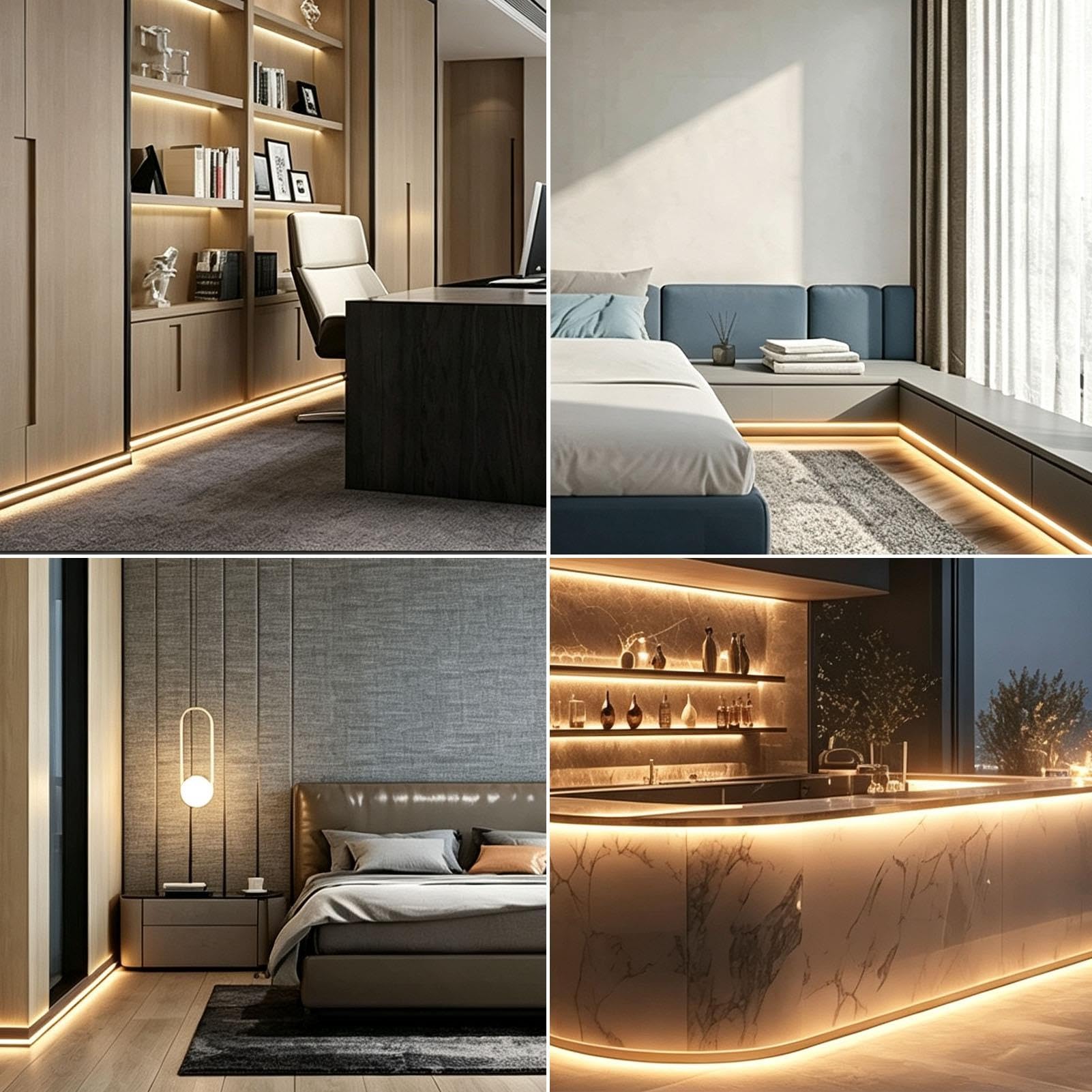 Veletta LED Doffitto Profilo in Alluminio per Illuminazione a Battiscopa | Profilo Moderno per Illuminazione a Battiscopa, Battiscopa con Funzione di Protezione Parete, Impermeabile(Gray,19.5m/64.0ft)