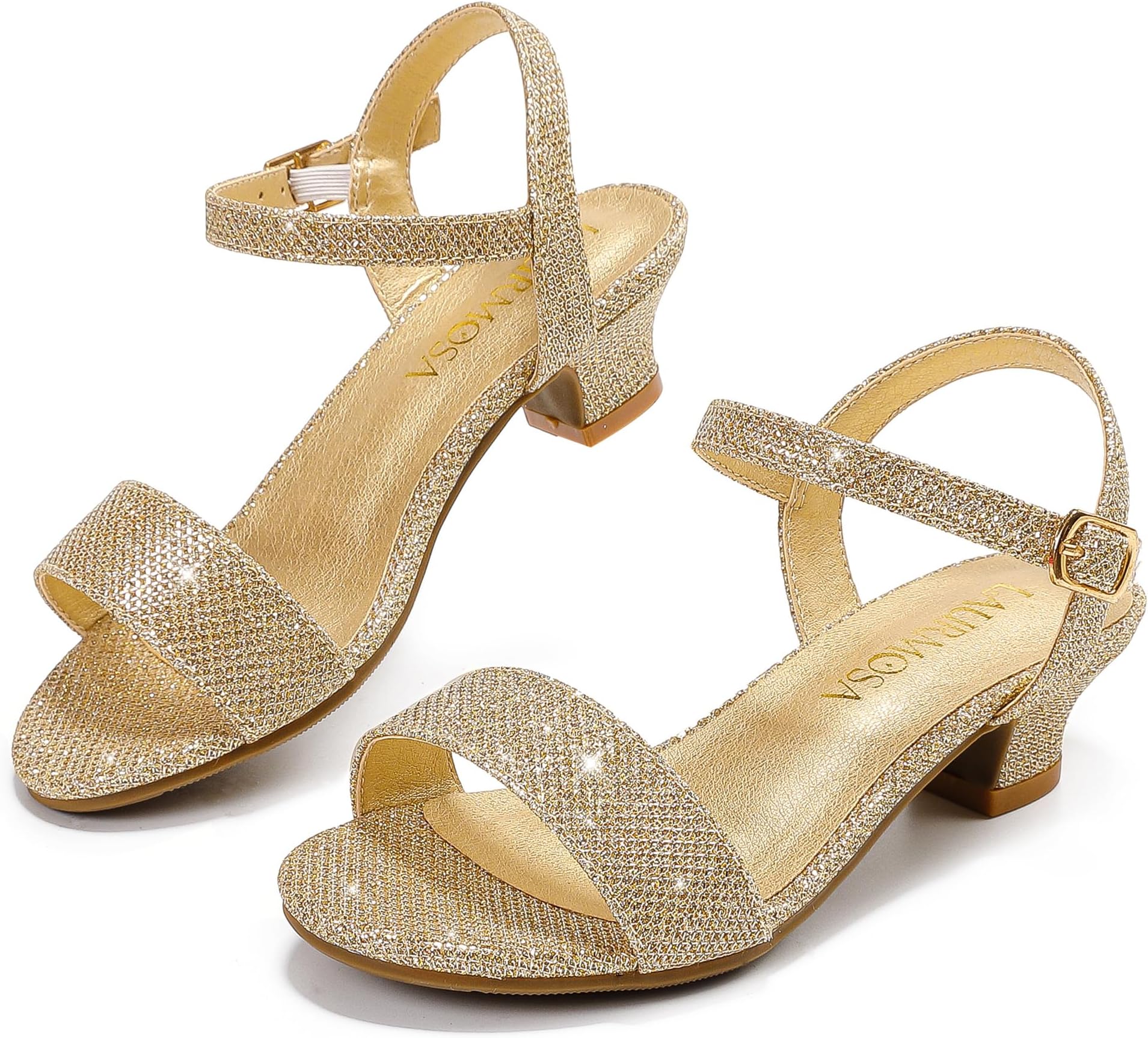 LAURMOSA Girls Sandals Grils Dress Shoes Wedding Party Open Toe Glitter High Heels for Little Big Kids Toddler