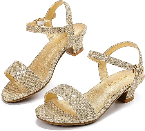 Sandalias de tacón bajo para niñas, zapatos de vestir para bodas, fiestas, verano, puntera abierta, correa de tobillo para niños pequeños y grandes