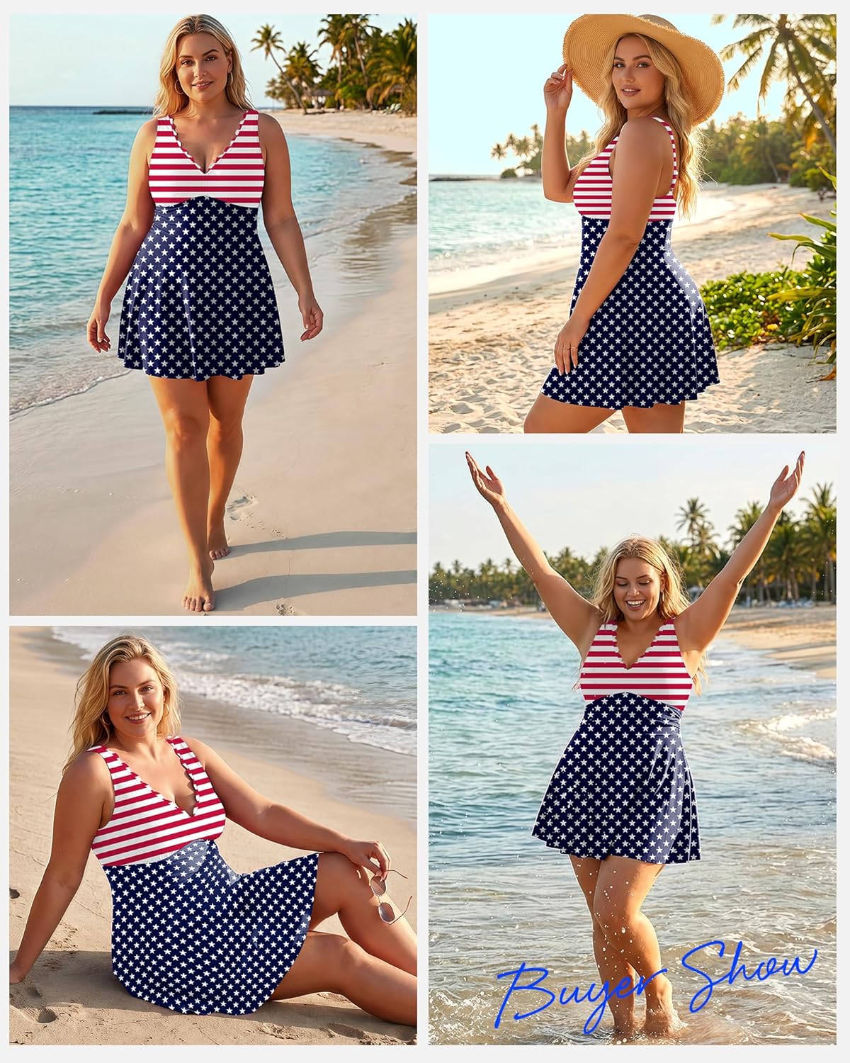 Charmo Women Plus Size Swimdress One Piece Swimsuit Ruched Tummy Control Bathing Suit Scalloped V Neck Flowy Swimwear