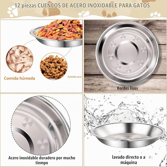 Foto 3 de 7 de 12 Cuencos de Acero Inoxidable para Gatos, Cuencos de Metal para Comida y Agua para Perros pequeños y Gatos