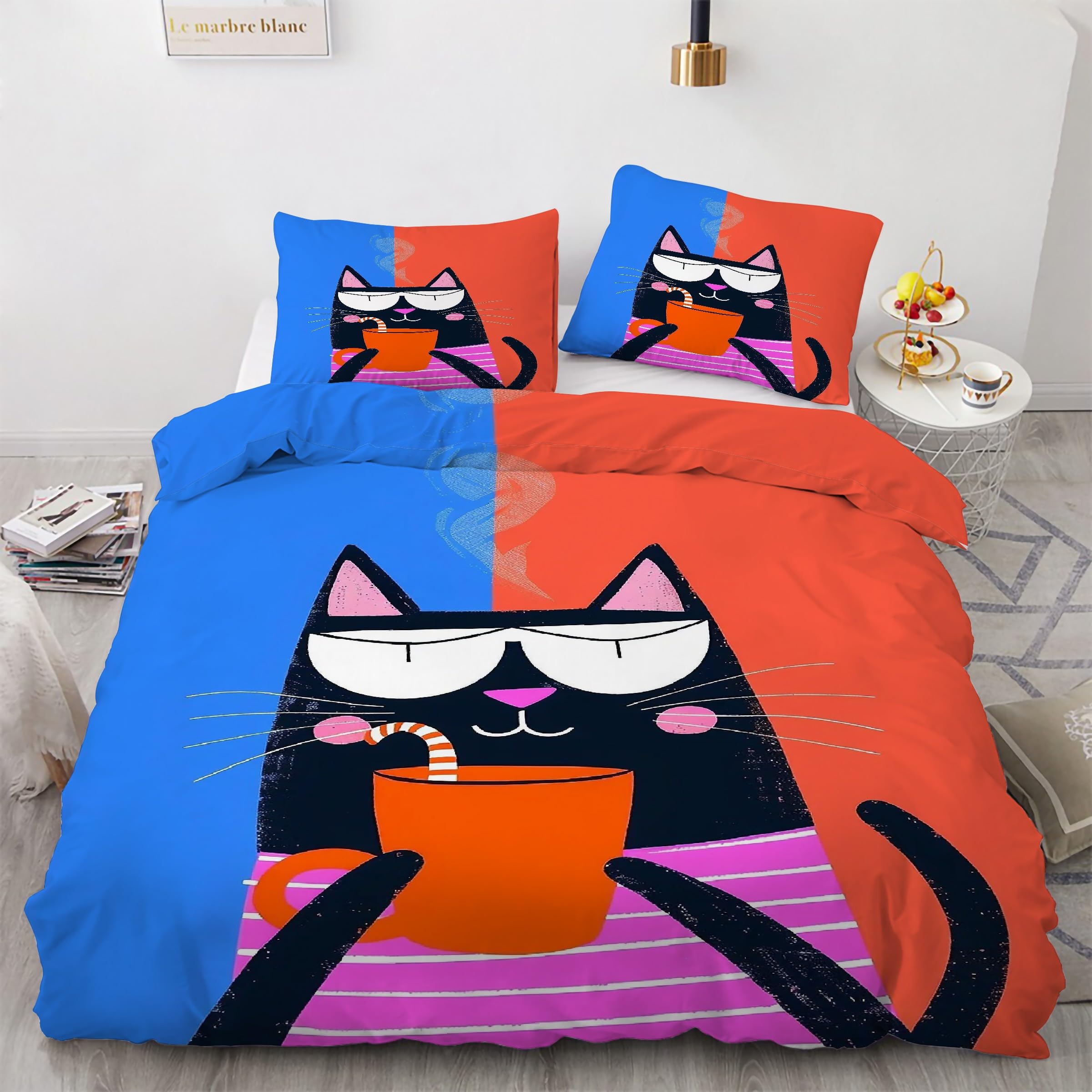 Ensemble de literie 3 pièces chat avec fermeture éclair et tissu premium