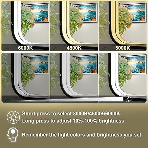 Miniatura 2 de Espejo LED negro de 40 x 30 pulgadas con luces, 3000 K4500 K6000 K, espejos de tocador iluminados para pared para baño, antiniebla, regulables