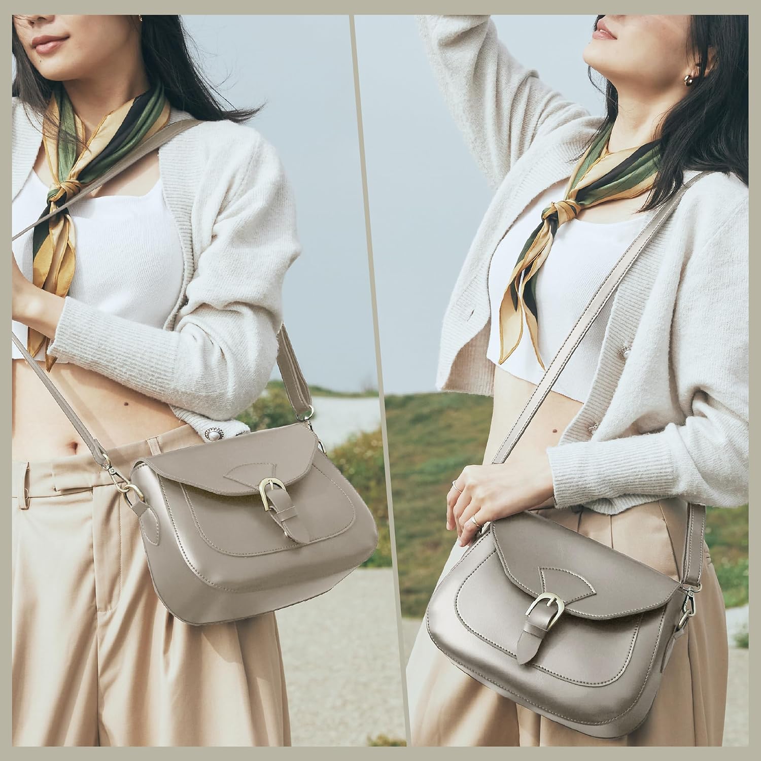 SUNLIGHT LEAVES Vintage Crossbody Saddle Bag For Women Vegan Leather Boho Retro Satchel Simple Handbag Casual Purse | Vintage