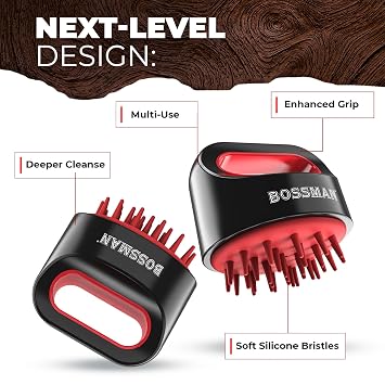 Bossman Titan Shower Scalp Massager Scalp Exfoliator Brush Ergonomic Silicone Scrubber for Product Build-Up, Dandruff & Pore Stimulation Head & Beard Care Tool with Soft Bristles