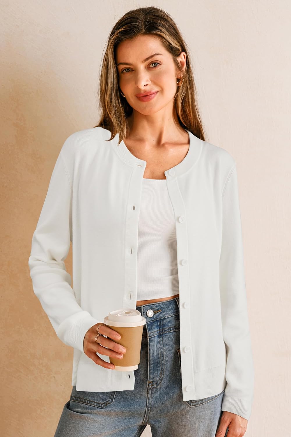 Arach&Cloz Women's Wool Blend Lightweight Spring Business Casual Cardigan Sweaters Tops - Image 2