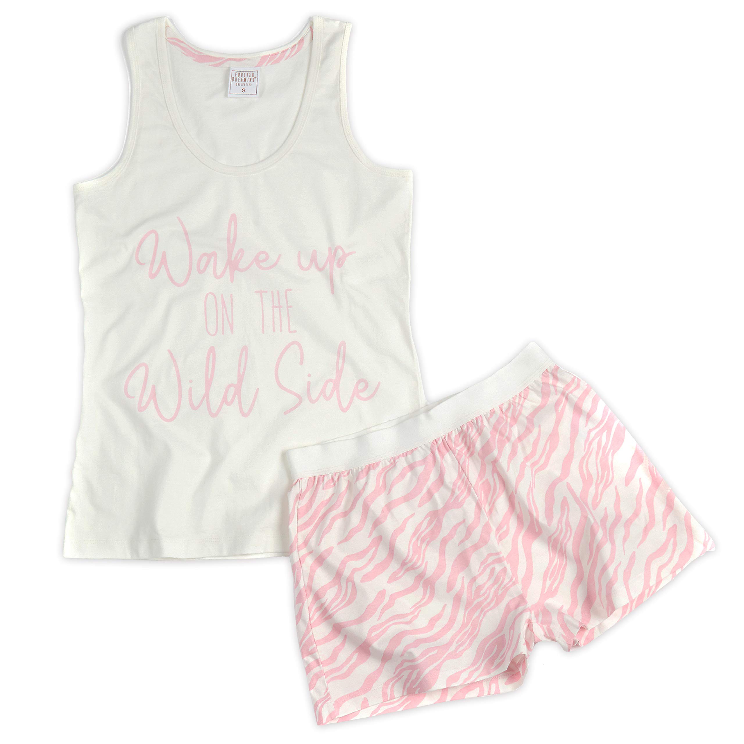 WS-SS21 Ladies Womens Pyjama Pajamas Pj Cream Vest Tank Top & Shorts Set Cotton S