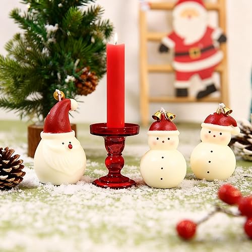 Miniatura 7 de Juego de 3 portavelas de cristal rojo, centro de mesa decorativo para velas cónicas de pilar, velas de té