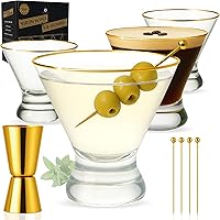 Vista 10 de VEMACITY - Juego de 4 vasos de Martini Espresso de lujo Vasos Coupé de 10 onzas con bordes dorados para champán, Cosmopolitans - Incluye jigger