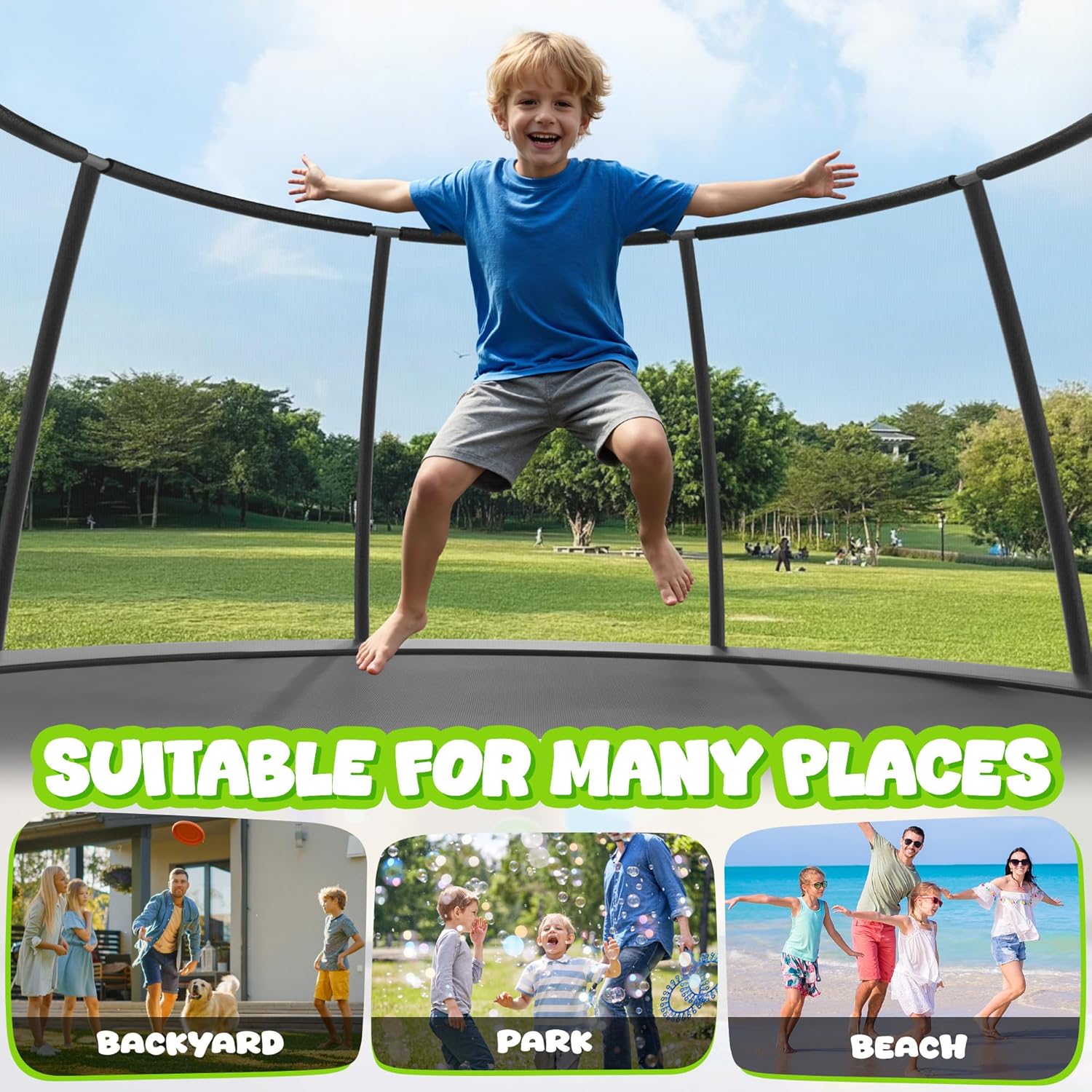 JELENS Trampoline 8FT 10FT 12FT 14FT 15FT 16FT, Recreational Trampolines with Enclosure Net and Ladder, Outdoor Anti-Rust Trampolines for Kids and Adults, ASTM Approved