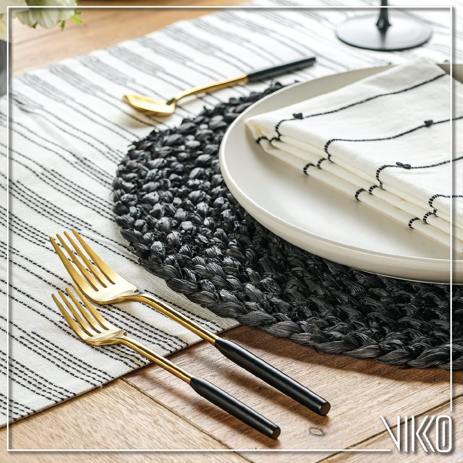 Vikko Dine Modern Silverware Set: Unique Brushed Black and Gold Set - Satin Matte - 18/10 stainless steel flatware For Upscale Dining and Entertaining- 20 Piece Cutlery Set - Service for Four (4)