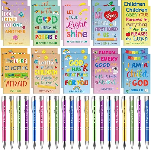 Fulmoon 40 piezas de regalos cristianos para niños, cuadernos motivacionales con versículos bíblicos, bolígrafos religiosos, citas inspiradoras,