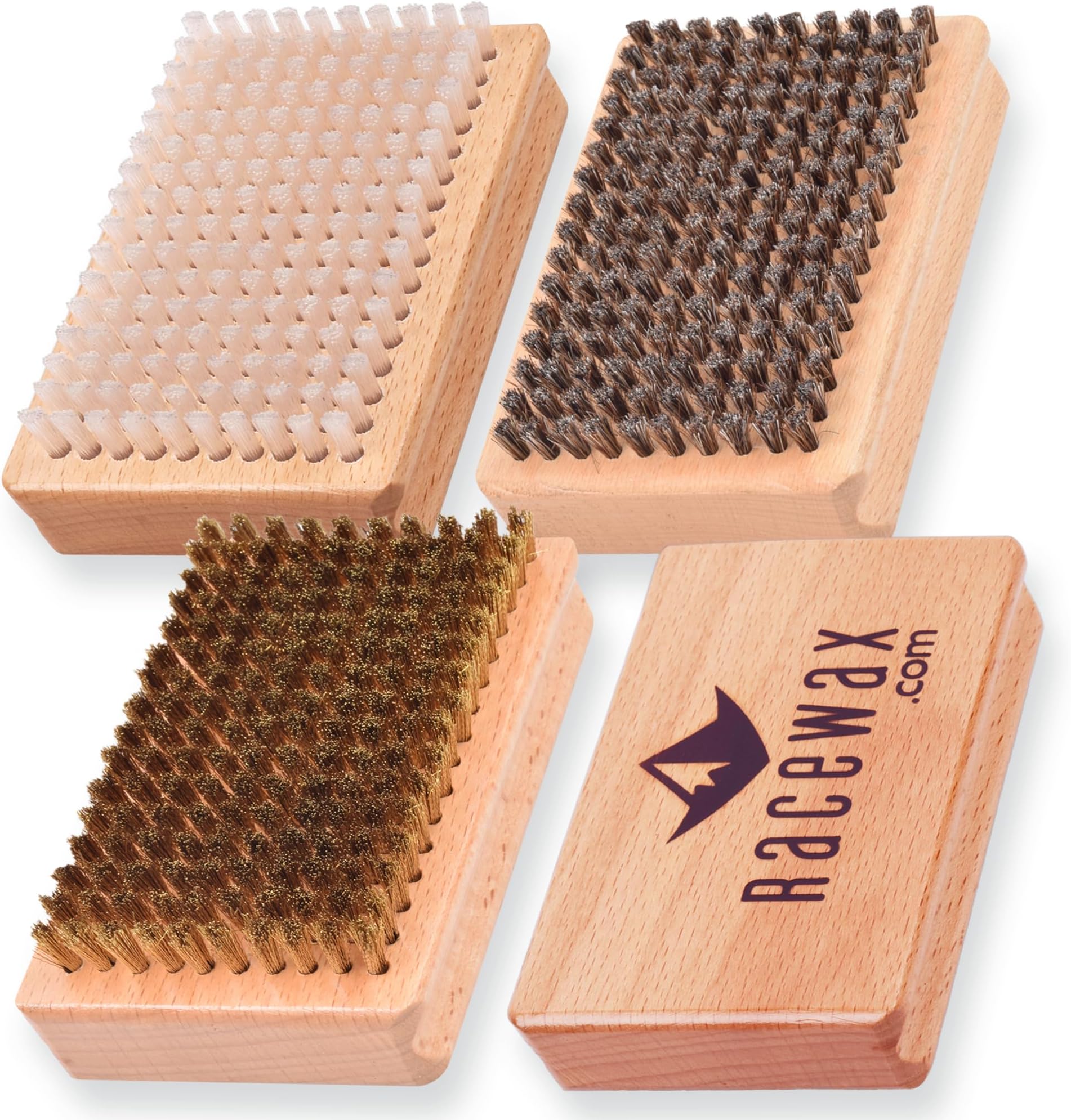 RaceWax Pro Ski Wax Hand Brush Kit Nylon, Horsehair, Brass (ZL6336) Sports