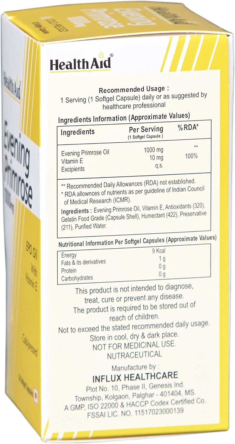 HealthAid Evening Primrose Oil 1000 mg 30 Capsules, White, 1000mg, 30 Capsules - Image 3