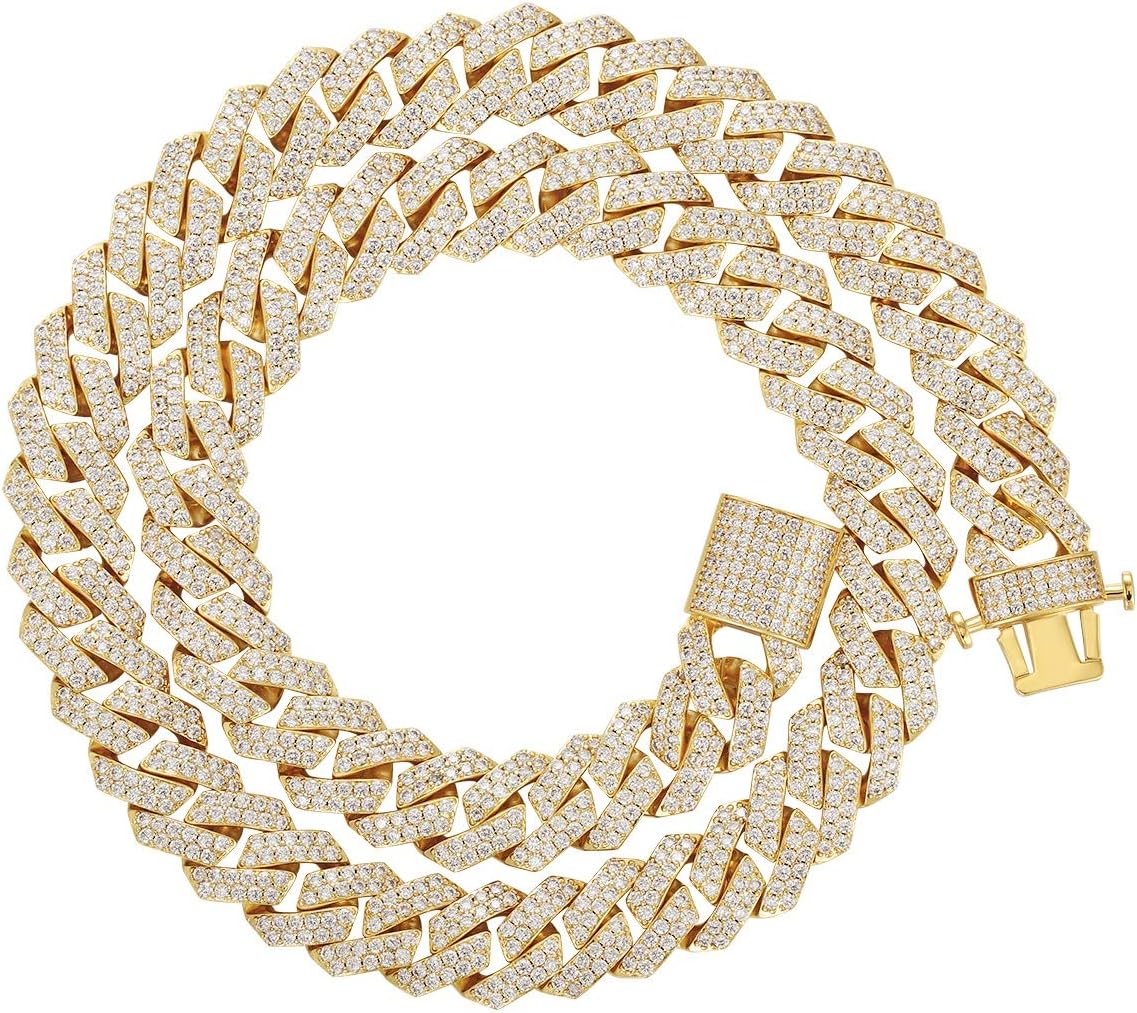 Hip Hop Mens Full Iced Out 15mm 18K Gold/White Rose Gold Plated CZ Miami Cuban Link Chain Choker 18"-24" Necklace or 7.5"-8.5" Bracelet with Gift Box