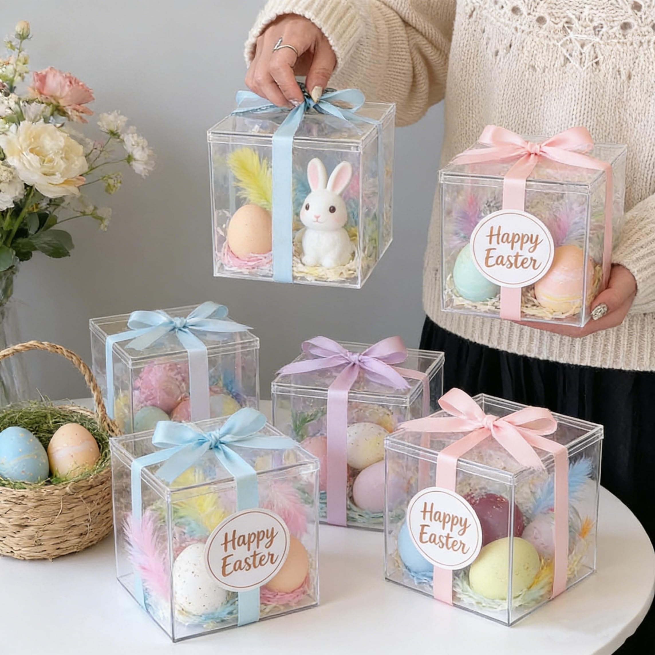 Set di 4 scatole portaoggetti in acrilico trasparente, quadrate, 15 x 15 x 15 cm, con coperchio, ideali per regali, cosmetici, gioielli, bomboniere e espositori