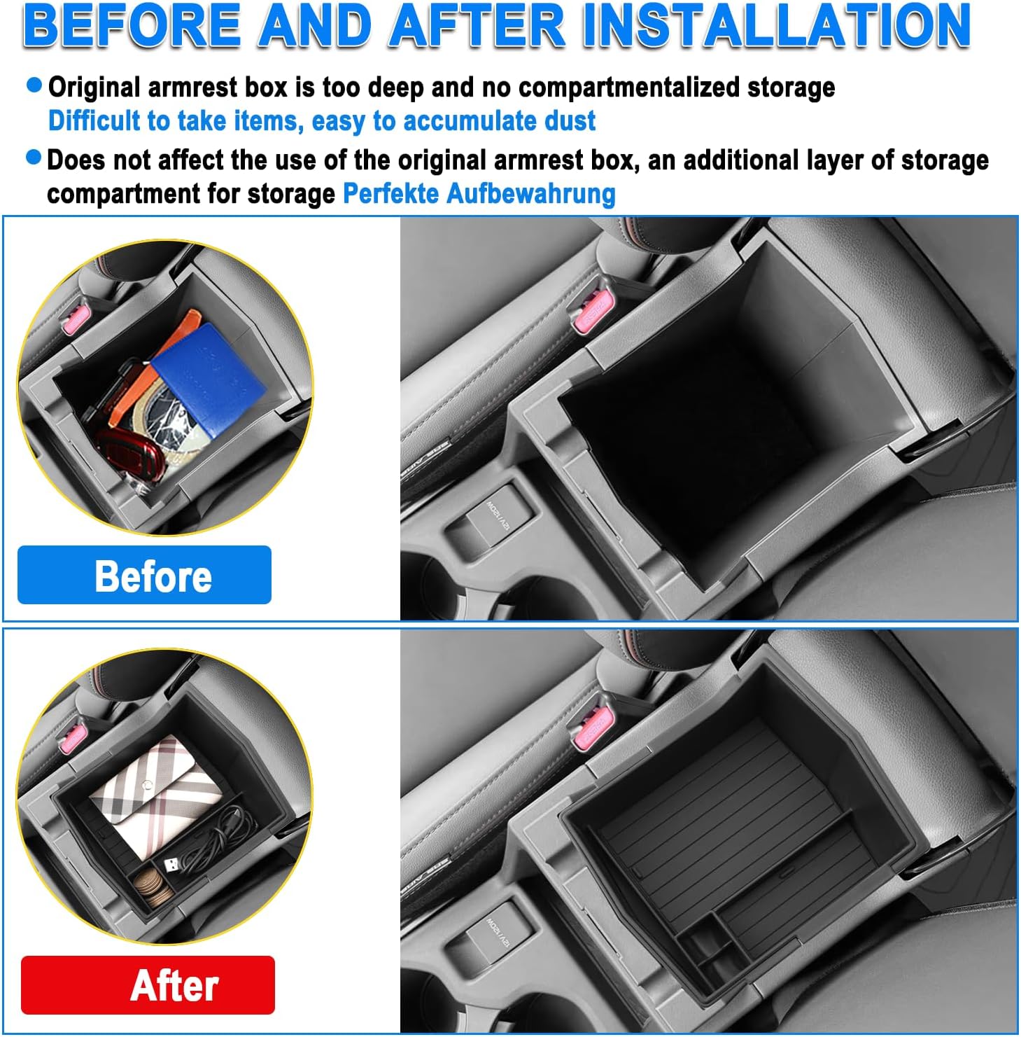 SHAOHAO 2 Pcs for 2025 Subaru Forester Center Console Organizer for 2025 Subaru Forester Accessories (Premium/Sport/Wilderness/Limited/Touring) Console Tray Double Layer Armrest Storage Box