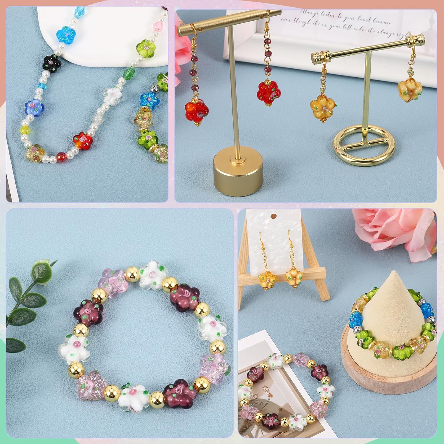 Ornaland 28 Pcs Transparent Flower Lampwork Beads Strands White Glitter Bumpy Millefiori Spacer Bead Shiny Handmade Beaded Charms for Bracelet Necklace Jewelry Making - Image 5