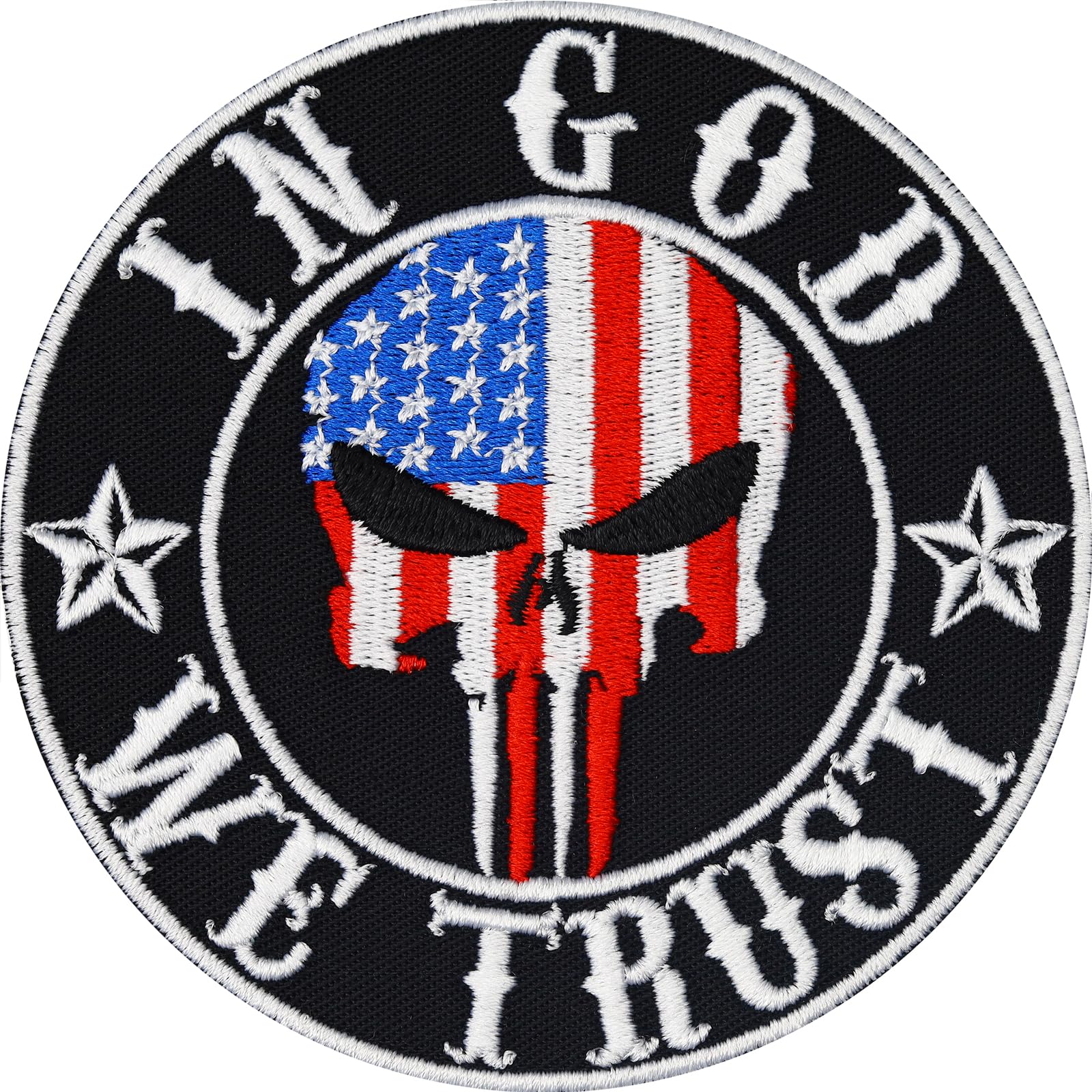Tactical Morale Patches in God we Trust Skull Head Morale Patches Iron on | America Flag Tactical Patches sew on US Army Military Patches for Vest/Uniform | 3.55x3.55