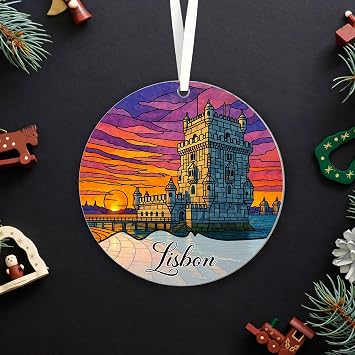 Lisbon Acrylic Ornament - Lisbon Portugal Stained Glass Style Ornament - Christmas Vacation Gift - Gift for Trip Lover - Travel Portugal Keepsake - Acrylic - 3.5 Inch