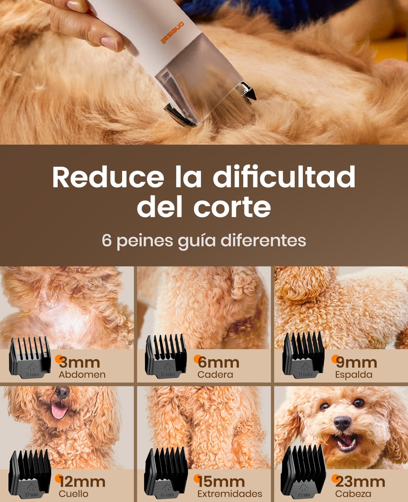 oneisall Cortapelos Perros con aspiradora de pelo, 15000Pa máquina de corte silenciosa para perros y gatos y otras 6 herramientas de aseo, Aspira el 99% del pelo de las mascotas
