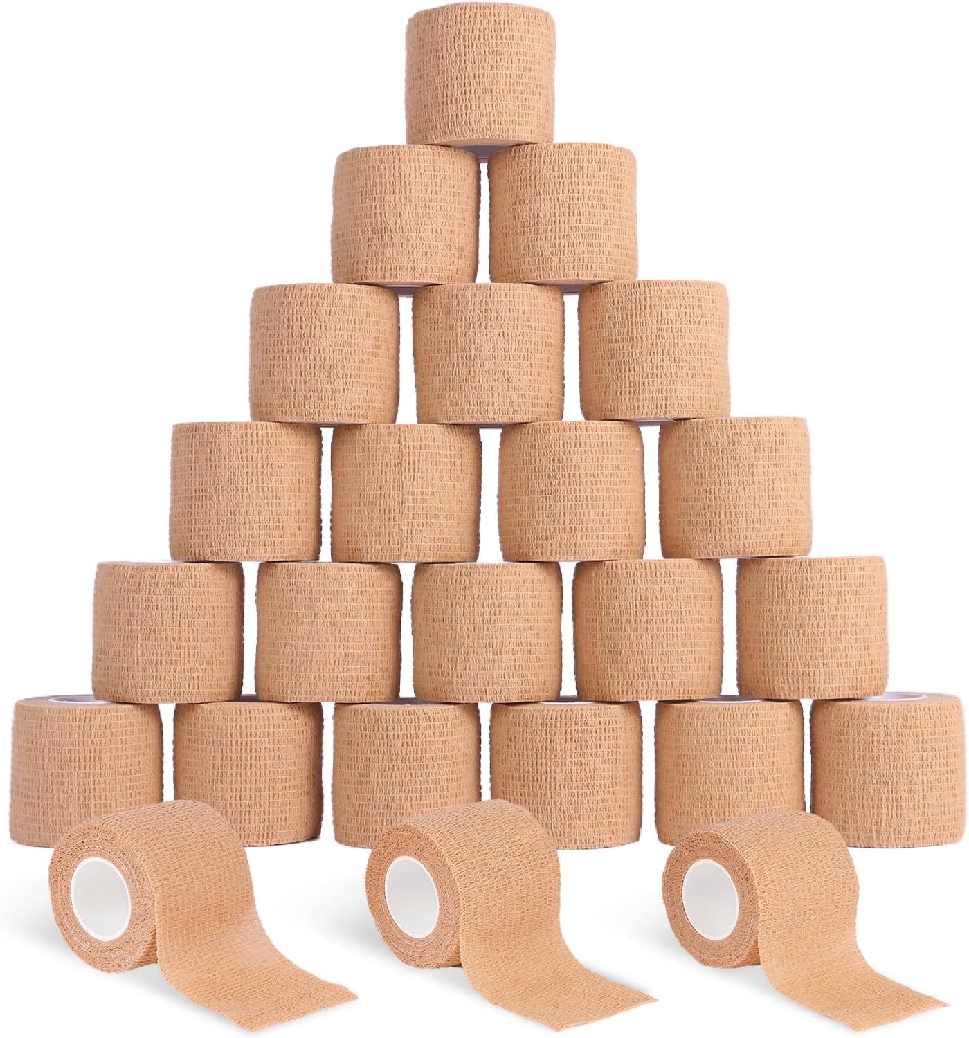 Frontline 24 Pack Self Adhesive Bandage Wrap 2" x 5 Yards Athletic Tape Vet Wrap Tattoo Supplies Wrap Medical Supplies Elastic Cohesive Bandage Wrist Ankle Sports Tape (Beige)