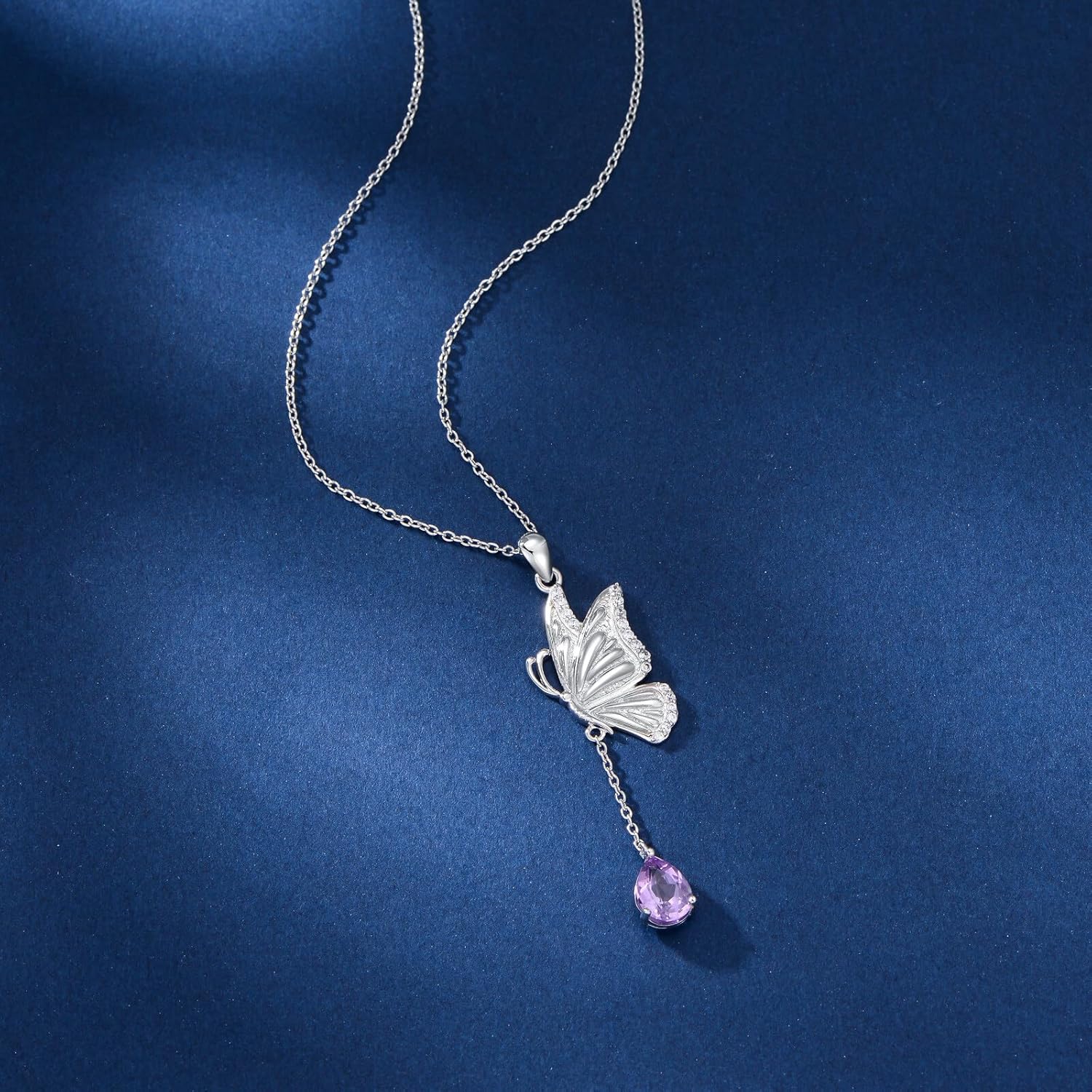 Amethyst Butterfly Necklace 925 Sterling Silver Natural Amethyst February Purple Birthstone Gemstone Pendant Animal Jewelry Gift for Women Birthday - Image 2