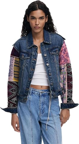 Desigual Desenli Koyu Mavi Denim Ceket, 25WWED14