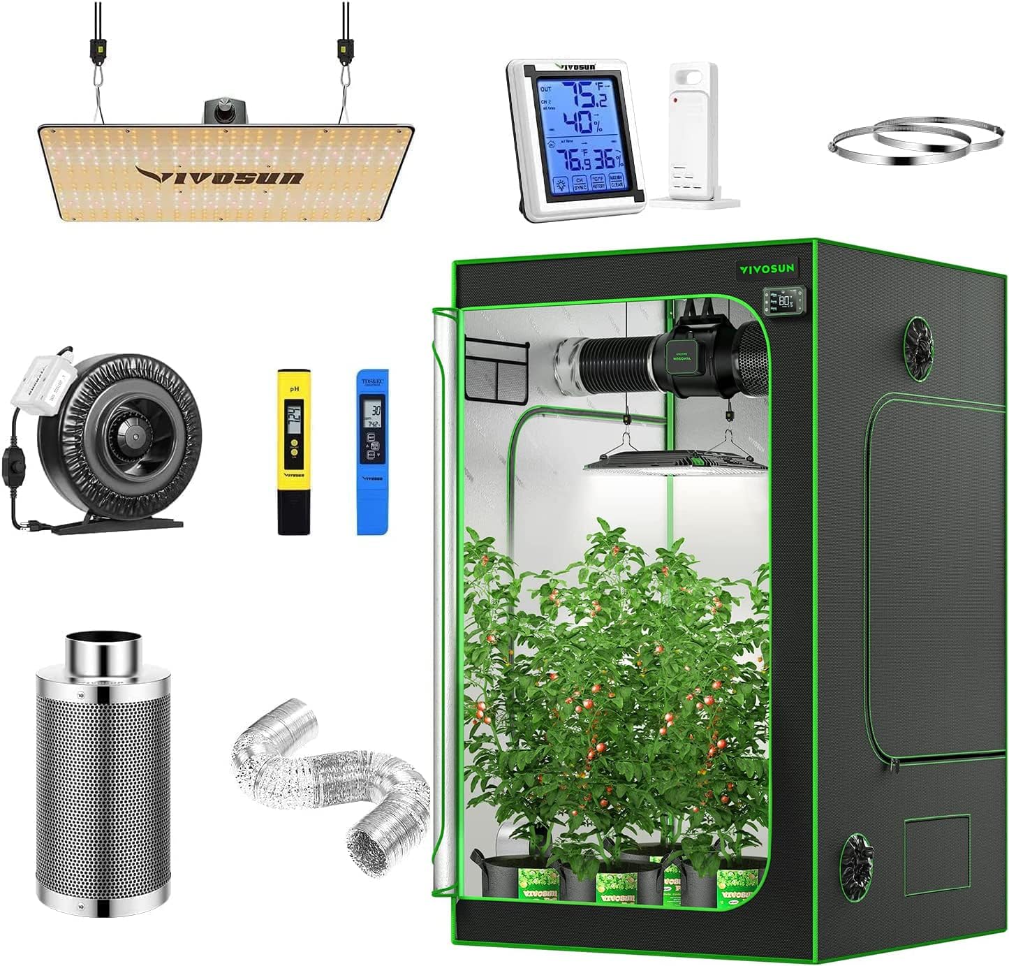 VIVOSUN 48” x 48” x 80” Grow Tent VS2000 LED Grow Light, 6