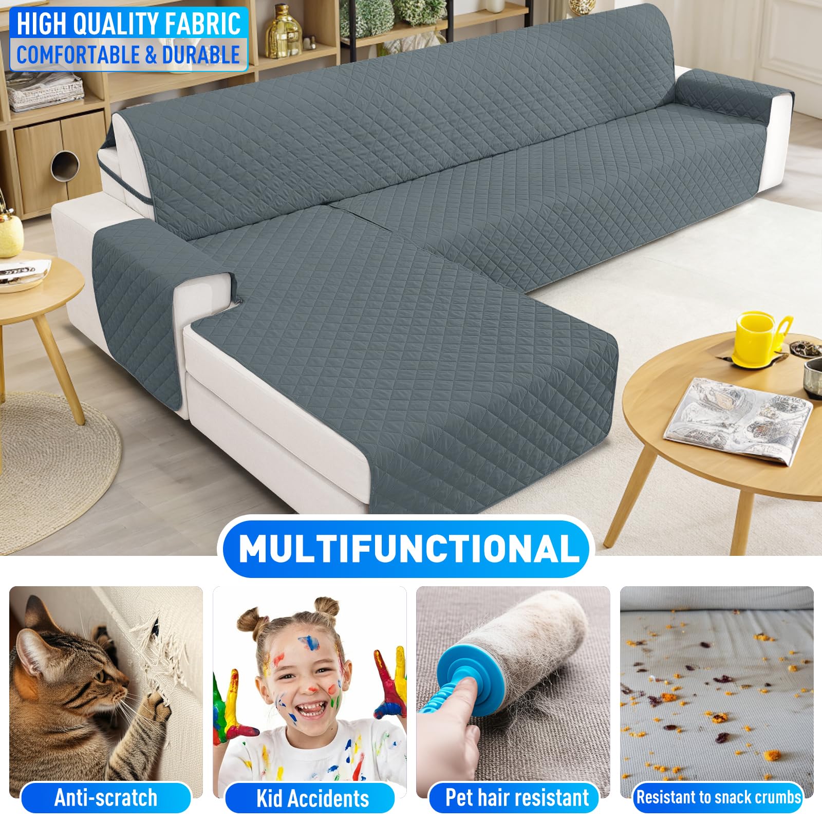 Wasserdicht Couch Überzug L Form 4 Sitzer, Rechts/Links Reversibel Couch Überzug Ecksofa, rutschfest Couchbezug L Form Mit Armlehne, Universal, Waschbar, Für Hund Katze, Dunkelgrau