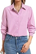 Enmain Shirt Women Long Sleeve Striped Elegant Button Down Shirts V Neck Blouse Casual Basic Work Company S-4XL