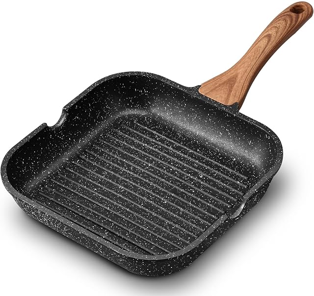 ESLITE LIFE Nonstick Grill Pan for Stove Tops, Versatile Square Big Grill Skillet Steak Pan for Indoor Cooking & Outdoor Grilling, PFOA Free, Black-11 Inch