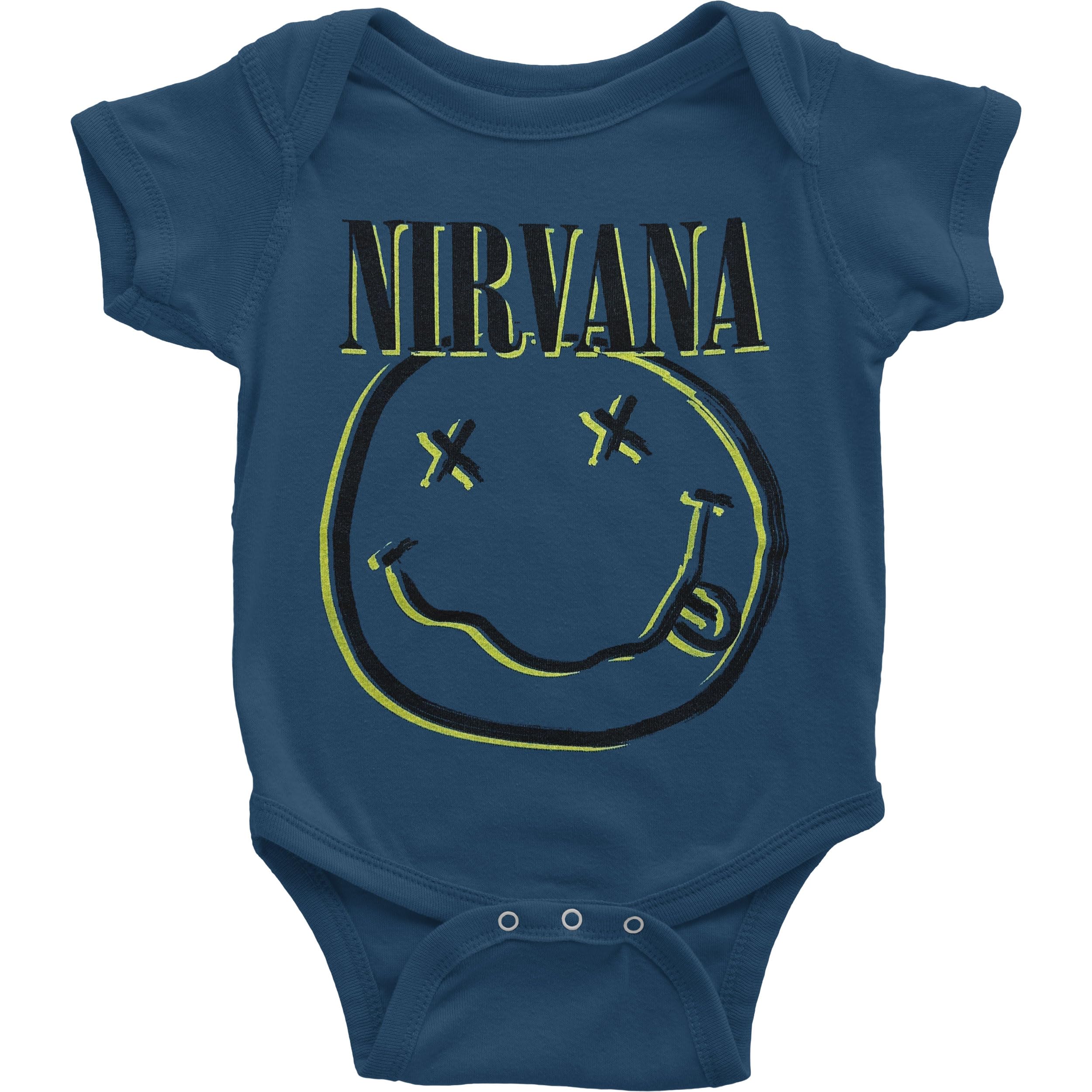 Rock Off Blue Nirvana - Inverse Happy Face - Baby Grow - Cotton - Size M - Officially Licensed Merch