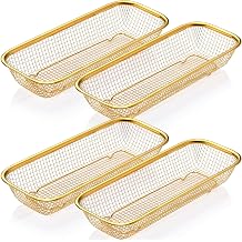 4 Pcs Gold Silverware Baskets Stainless Steel Silverware Container Mesh Storage Baskets Golden Utensil Holder Wire Basket Stackable Drying Basket Kitchen Silverware Organizer, 12 x 5 x 2 Inch