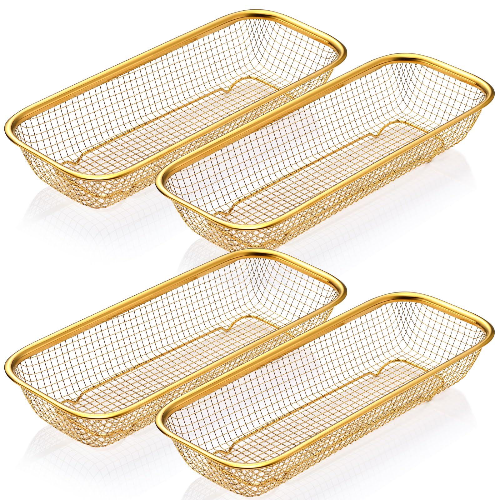 4 cestas doradas para cajones de cocina de acero inoxidable, contenedor de almacenamiento de malla, soporte dorado para utensilios de cocina, cesta de alambre apilable, 12 x 5 x 2 pulgadas