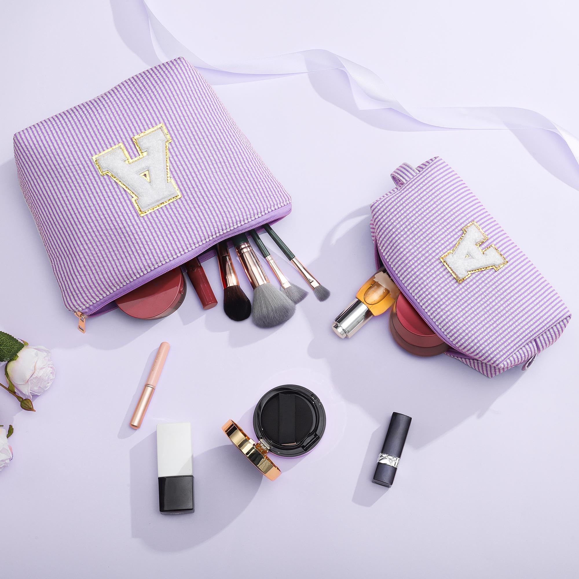 Parima Personalized Makeup Bag for Women - Cosmetic Bag Travel Toiletry Bags Brush Holder Birthday Gifts for Women Her Wedding Bridesmaid Friend Sister Teacher Wife Pink Initial A Personalised Gifts — view 50