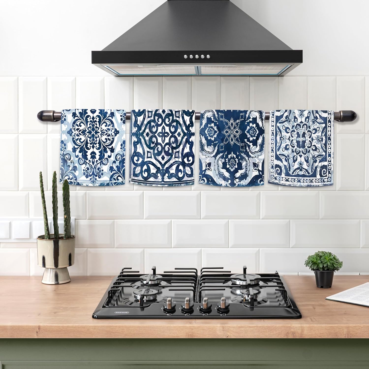 kunlisa Boho Vintage Navy Blue Kitchen Towels,Bathroom Kitchen Decor,16x24 Inch Set of 4 - Image 3