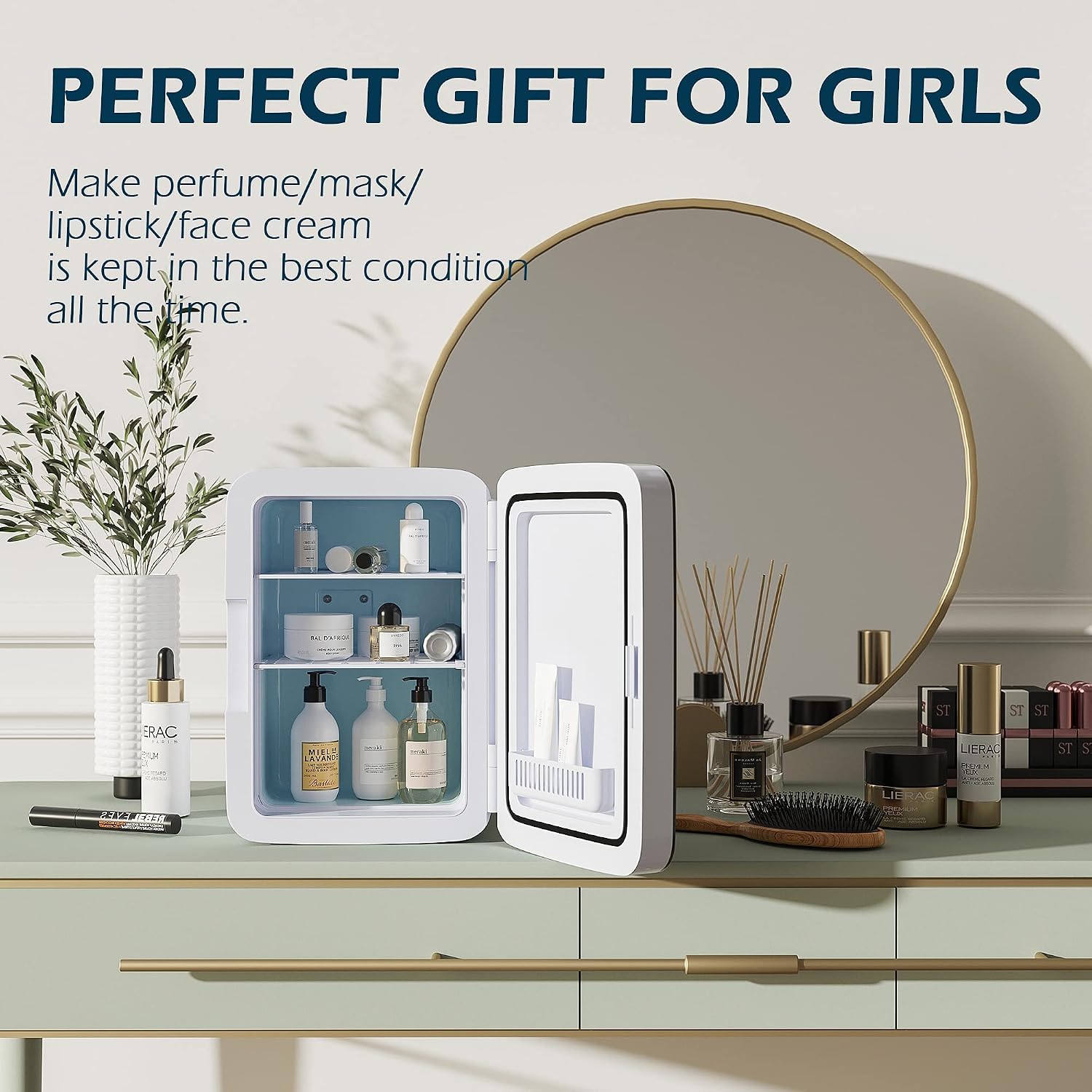 Euhomy Mini fridge for bedroom, 10 L Mini skincare fridge & Makeup fridge for skincare, Car fridge Cooler and Warmer with AC/DC, Mini fridge for skin care and cosmetics, For Office/Bedroom/Car.(Black)