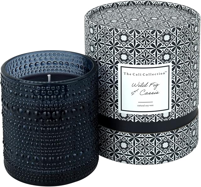 The Cali Collection Scented Candles, Wild Fig & Cassis, Natural Soy Wax, 10oz/ 280g Large Glass Jar, Long Burning, Luxury Gift for Women
