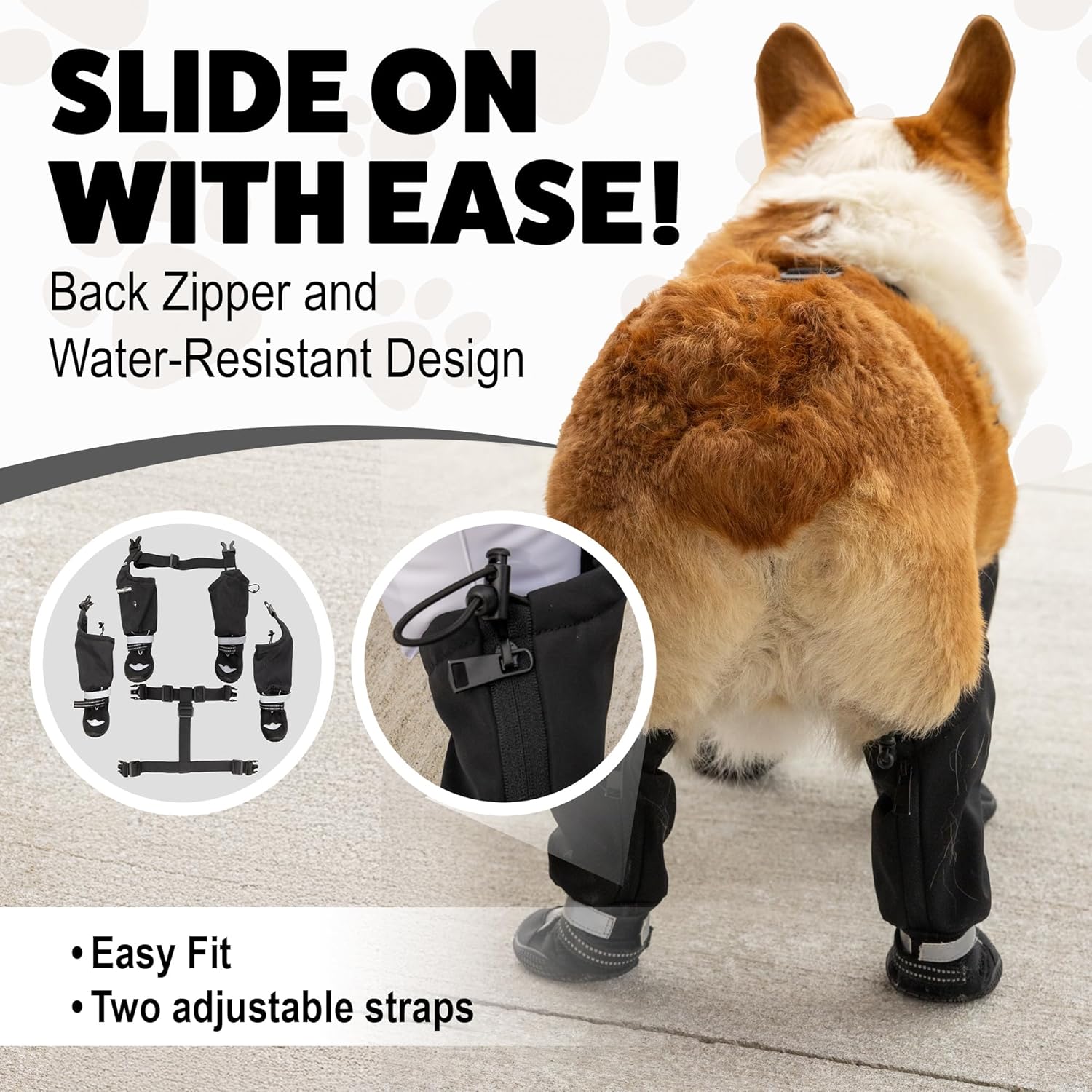 Suspender Boots – Classic Series, Durable Waterproof Dog Rain Boots with Non-Slip Rubber Sole – Adjustable Buckles, Straps, Zippers – Protects Against Rain, Mud, Glass, Hot Pavement (L)