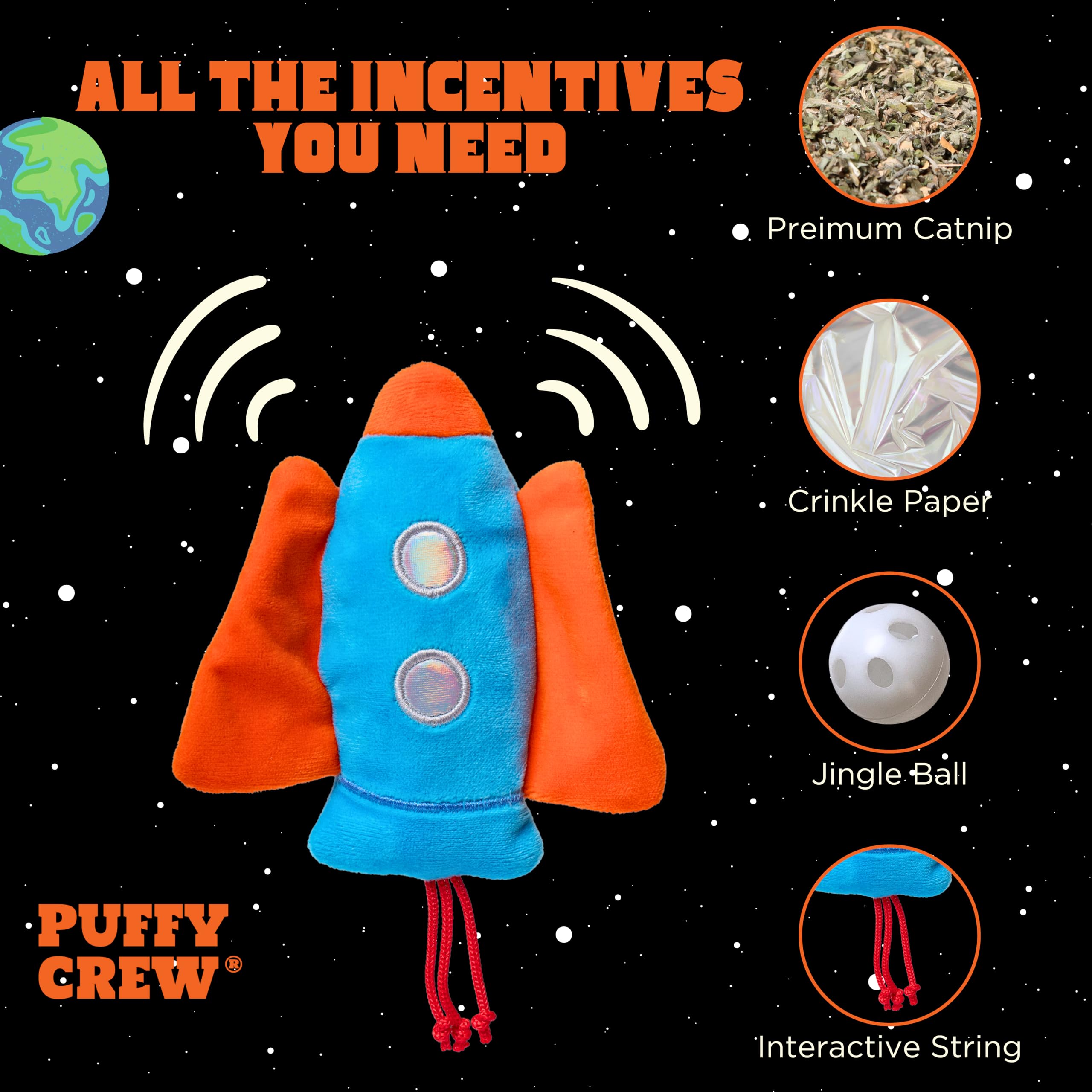 Juguete interactivo de peluche para gatos con hierba gatera, tema de viaje espacial, 5 pulgadas, para gatos de todos los tamaños de razas (nave espacial)