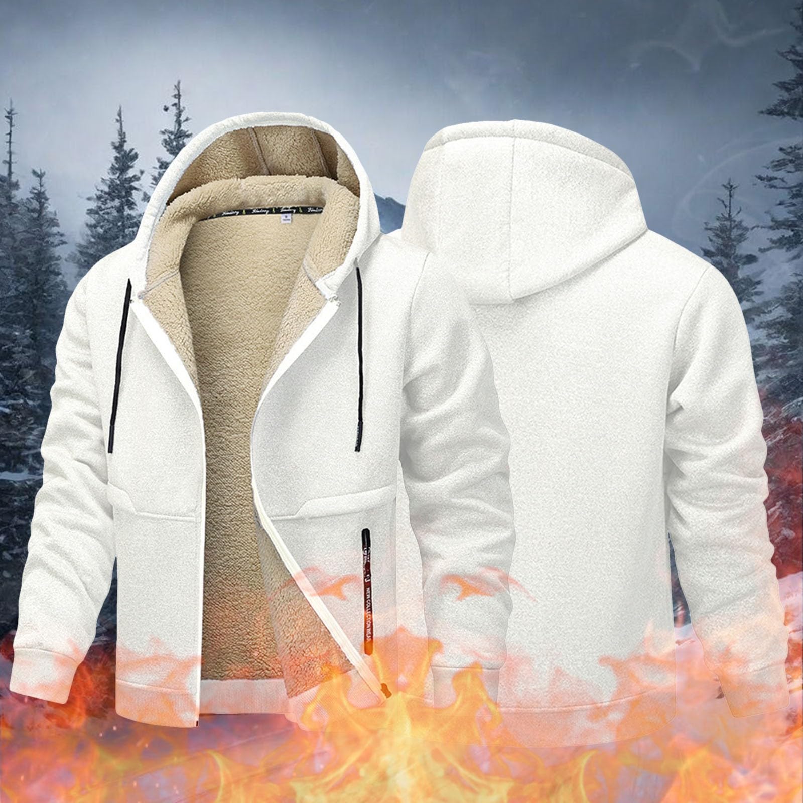 Veste de survêtement pour homme - Veste polaire chaude - Doublure chaude - Veste à capuche - Fermeture éclair - Sweat à capuche décontracté - Veste d'hiver en polaire - Veste épaisse et chaude