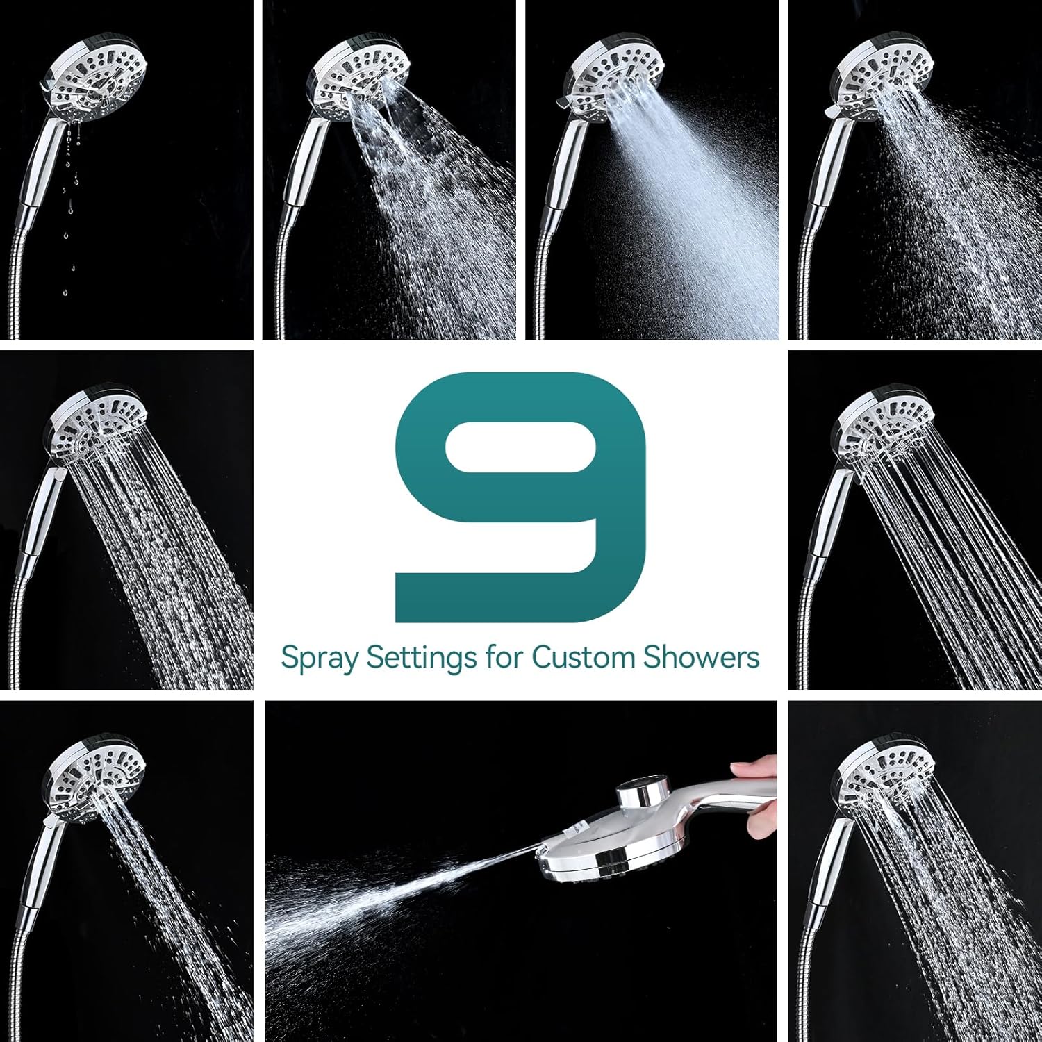 Rain Shower Head with Handheld: Foldable High Pressure Shower Heads with Handheld Spray Combo, 9 Spray Settings/Modes Hand Held Showerhead Dual Rainfall Shower Head Built-in Magnetic Docking and Jets