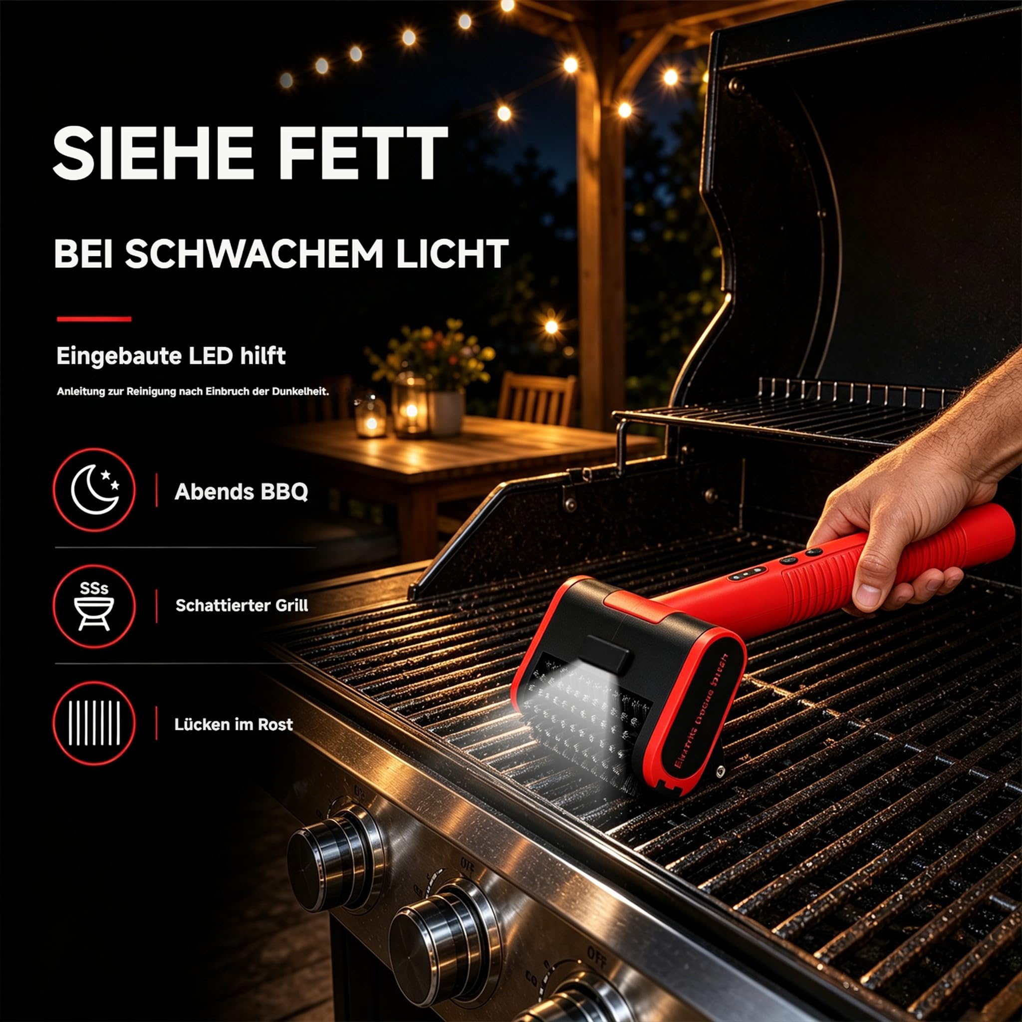 Grillbürste, Grill Reinigungsbürste mit Edelstahlborsten, Grillrost Reiniger für Gasgrill, Holzkohlegrill, Kugelgrill, Edelstahl- und Gusseisenrost