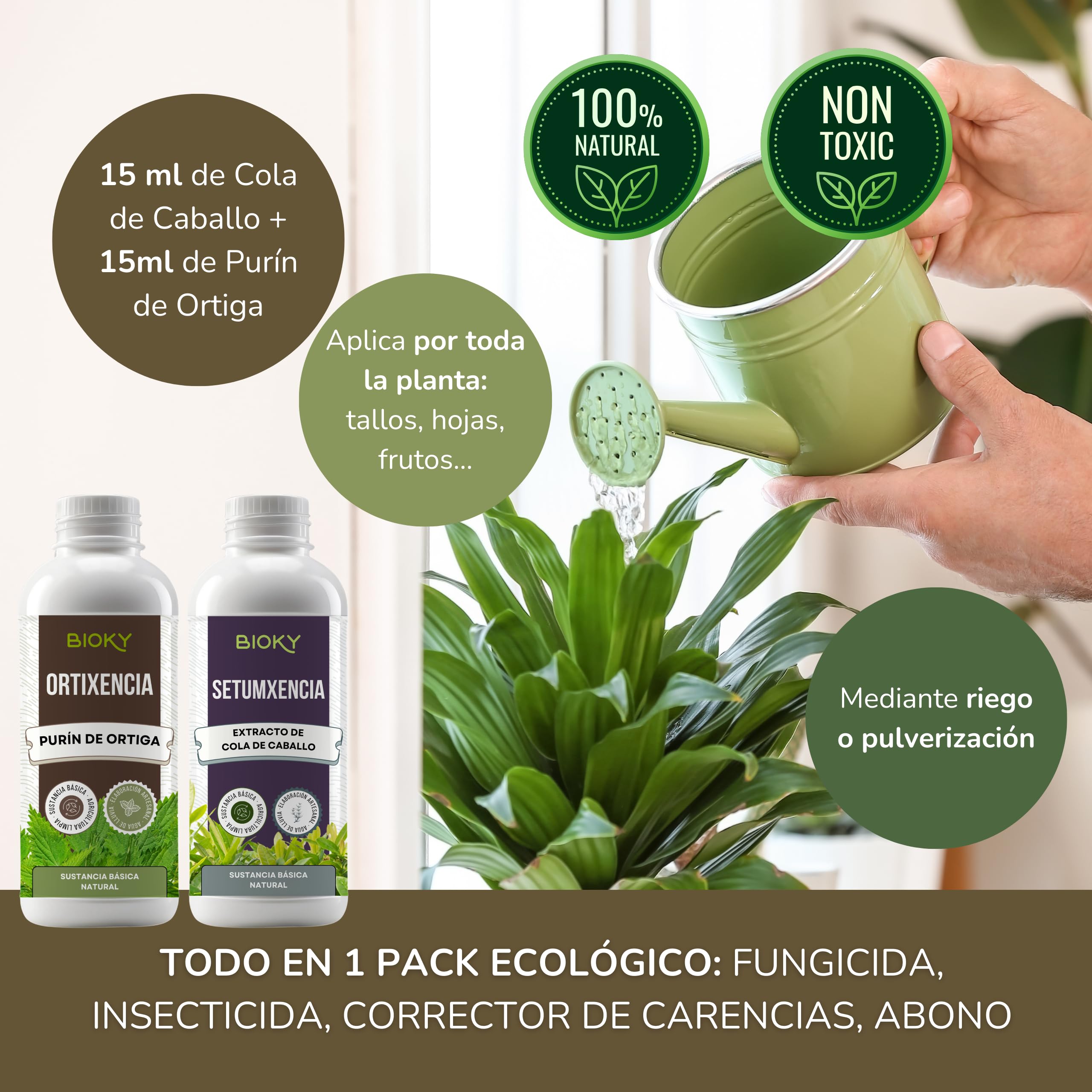 Purín de Ortiga 1L + Extracto de Cola de Caballo para Plantas 1L Aporta Hierro y Nutrientes Esenciales - Mejora Defensas Naturales de Plantas - Producido por Decocción y Fermentación