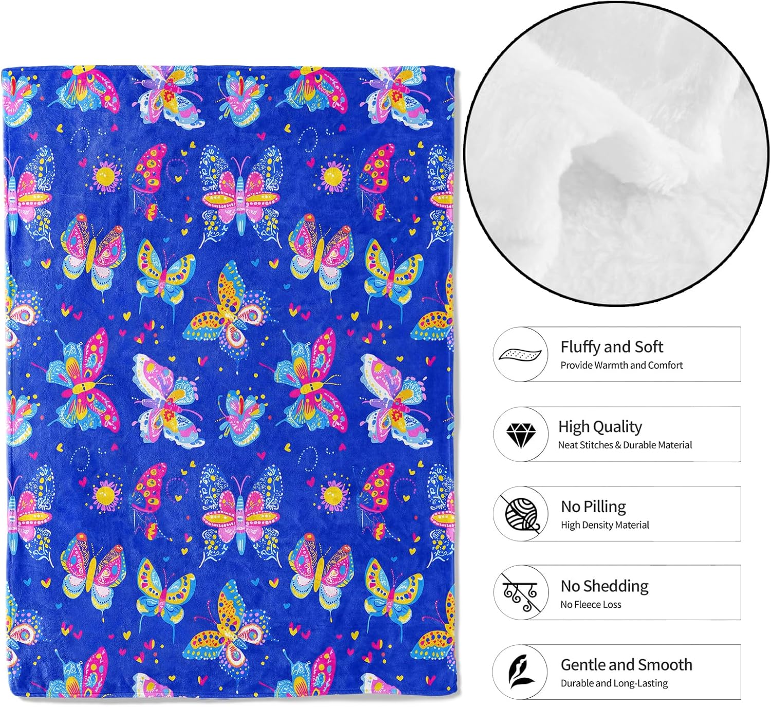 Colorful Butterfly Throw Blanket,40x50in,Soft,Lightweight Flannel,Bright Bold Blue Blankets - Gifts for Kids Women Girls,for Couch Office Travel,Home Living Room Whimsical Decor