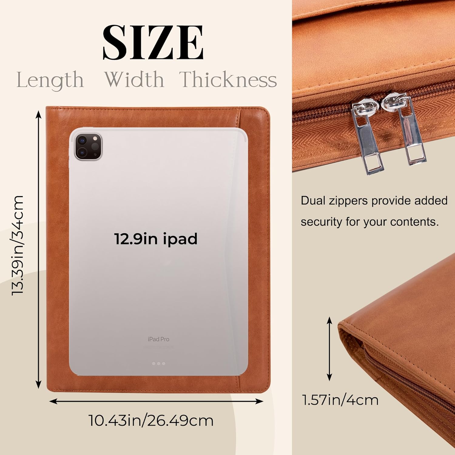 Calfinder Leather Padfolio with Zipper,Portfolio Binder, Padfolio for Women and Men,Business Portfolio for Ipad,Resume,Notebook, Professional Portfolio Organizer, Graduation Gifts - Image 2