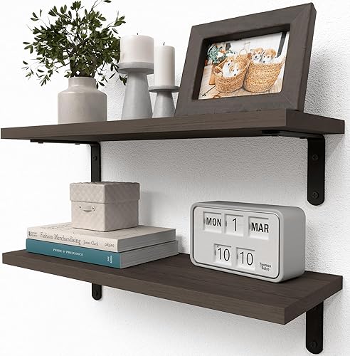 Miniatura 11 de RICHER HOUSE Estantes flotantes de pared, juego de 2 estantes de baño de madera rústica, estante estilo granja para decoración, dormitorio colgante,